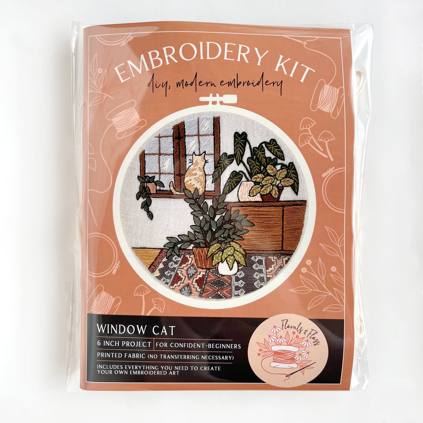 Window Cat Embroidery Kit - For a confident beginner!
