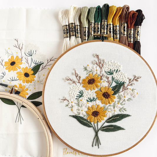 Wildflower Bouquet Embroidery Kit - 7 inch project