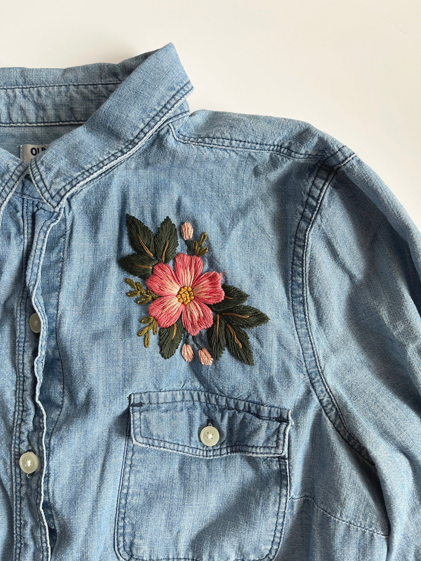 Small embroidered chambray button-up (thrifted)