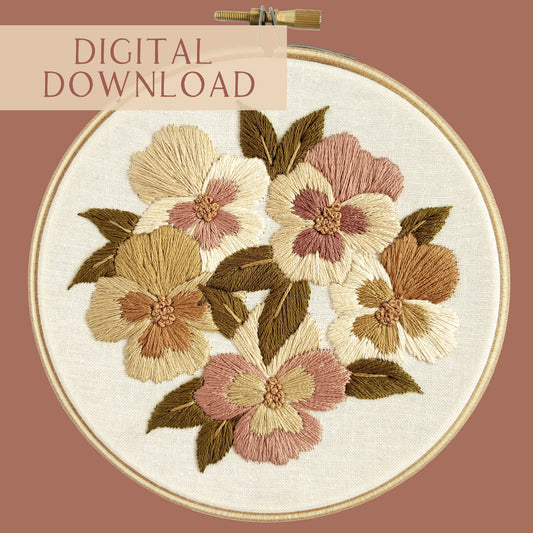Spring Pansies Embroidery Pattern - 5 inch pattern