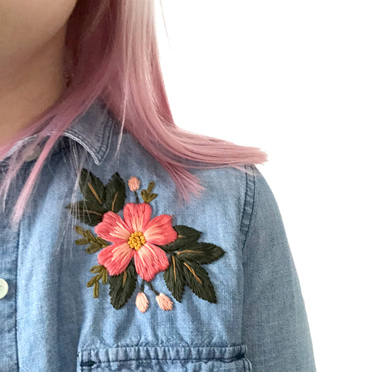 Small embroidered chambray button-up (thrifted)