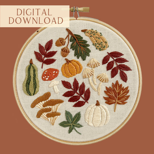 Autumn Treasures Embroidery Pattern - 5 inch pattern