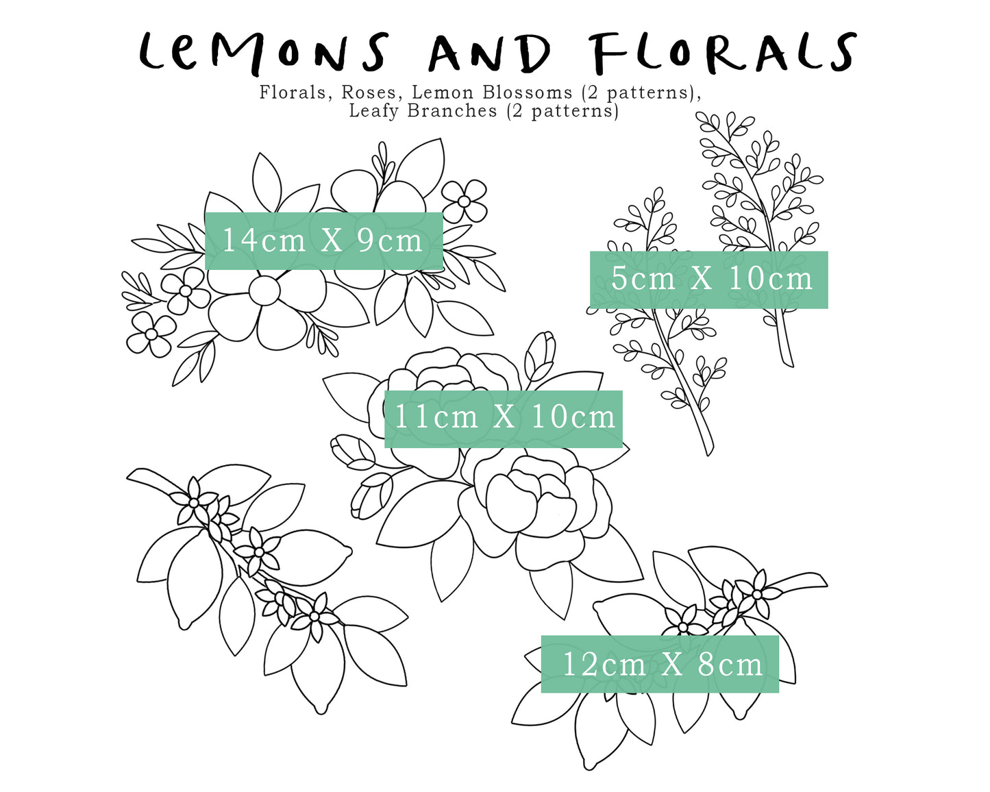 Lemons and Florals Stick and Stitch Embroidery Designs