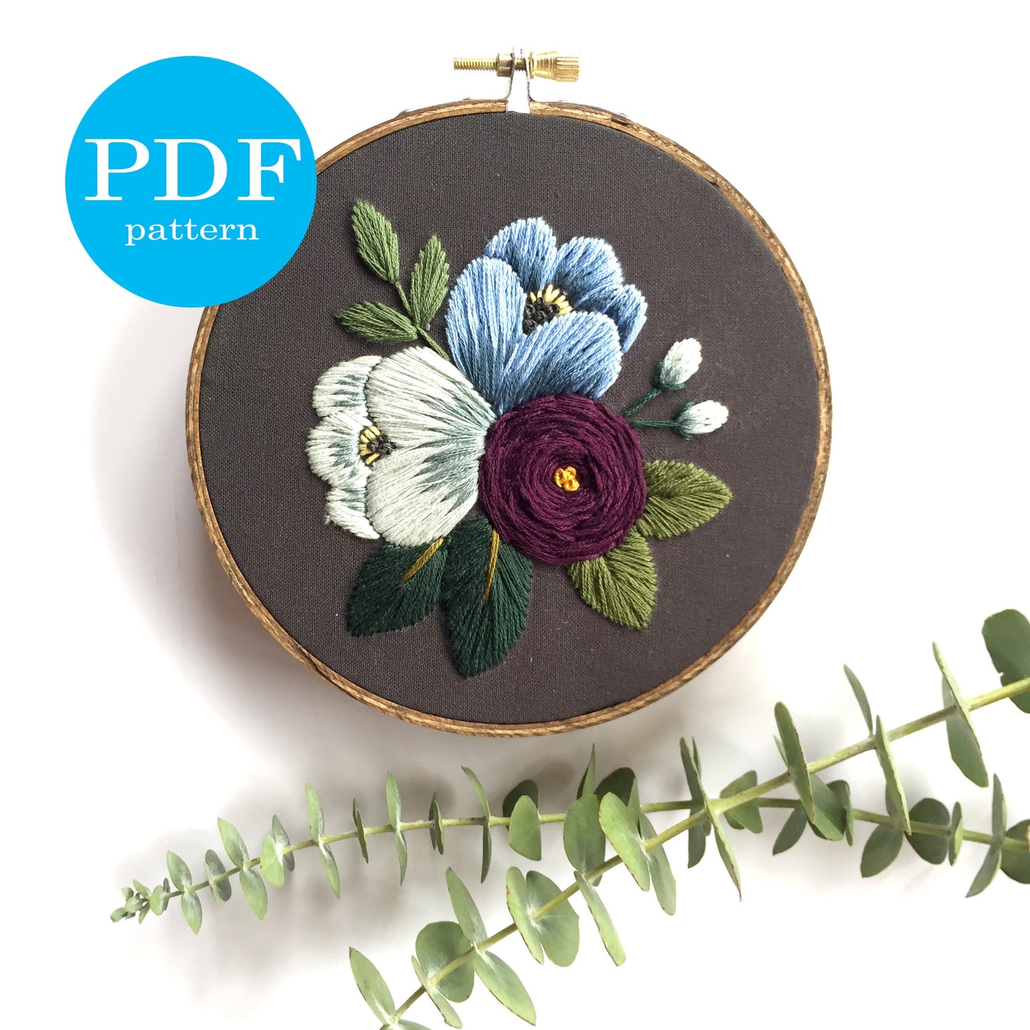 Tulip Embroidery Pattern. Digital Download. 5" embroidery hoop. DIY Home Decor. Beginner Embroidery pattern. Flower embroidery pattern.