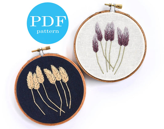Wheat and lavender embroidery pattern. PDF Digital Download. 4" embroidery hoop. Beginner Embroidery. Lavender Embroidery. Wheat Embroidery