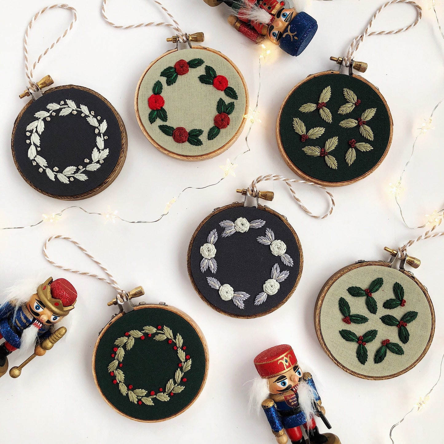 Leafy Christmas Ornament Trio Embroidery Pattern. Beginner Embroidery pattern. PDF Digital Download. DIY Christmas decor. Christmas ornament