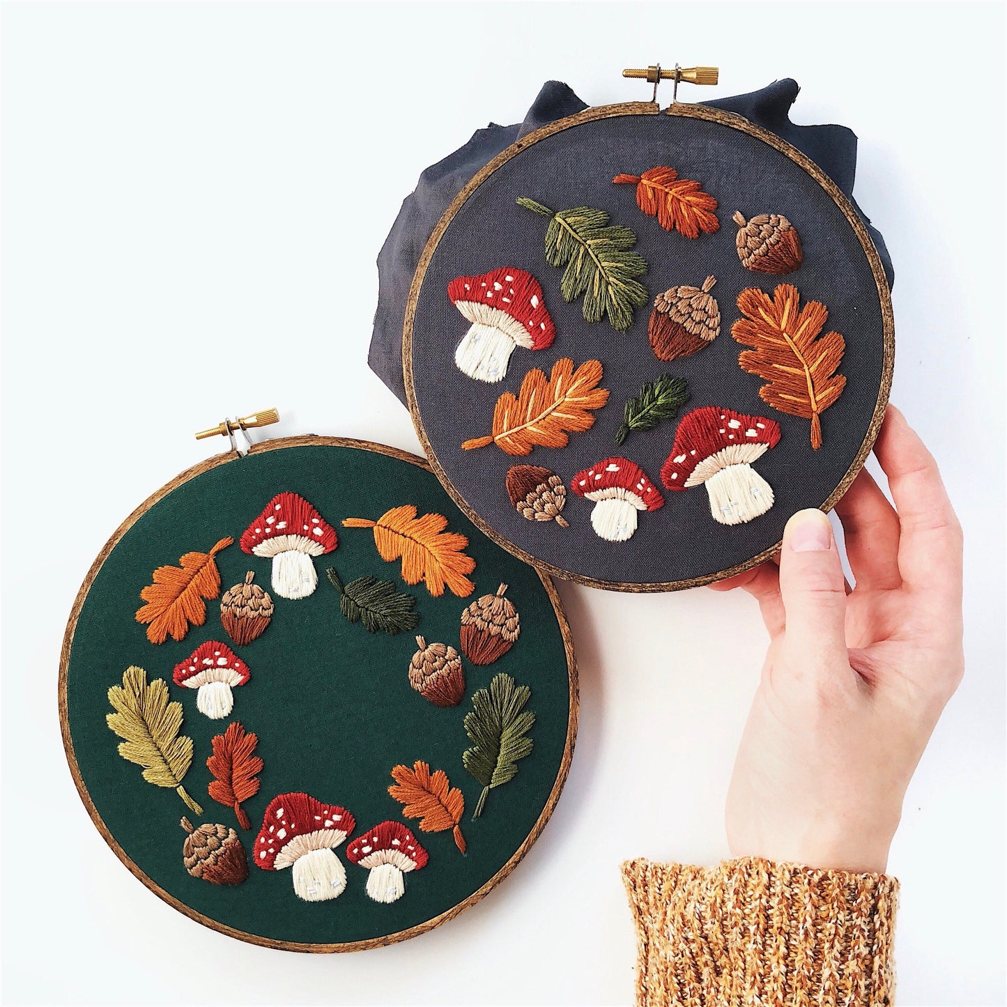 Woodland Embroidery Pattern duo. Beginner Embroidery. PDF embroidery pattern. Autumn Embroidery pattern. Embroidery pattern. Woodland wreath