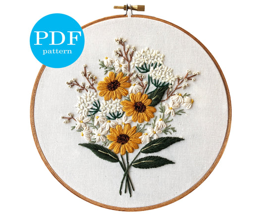 Wildflower Bouquet Embroidery Pattern. Beginner Embroidery. PDF embroidery pattern. DIY embroidery. Flower Embroidery pattern. DIY craft