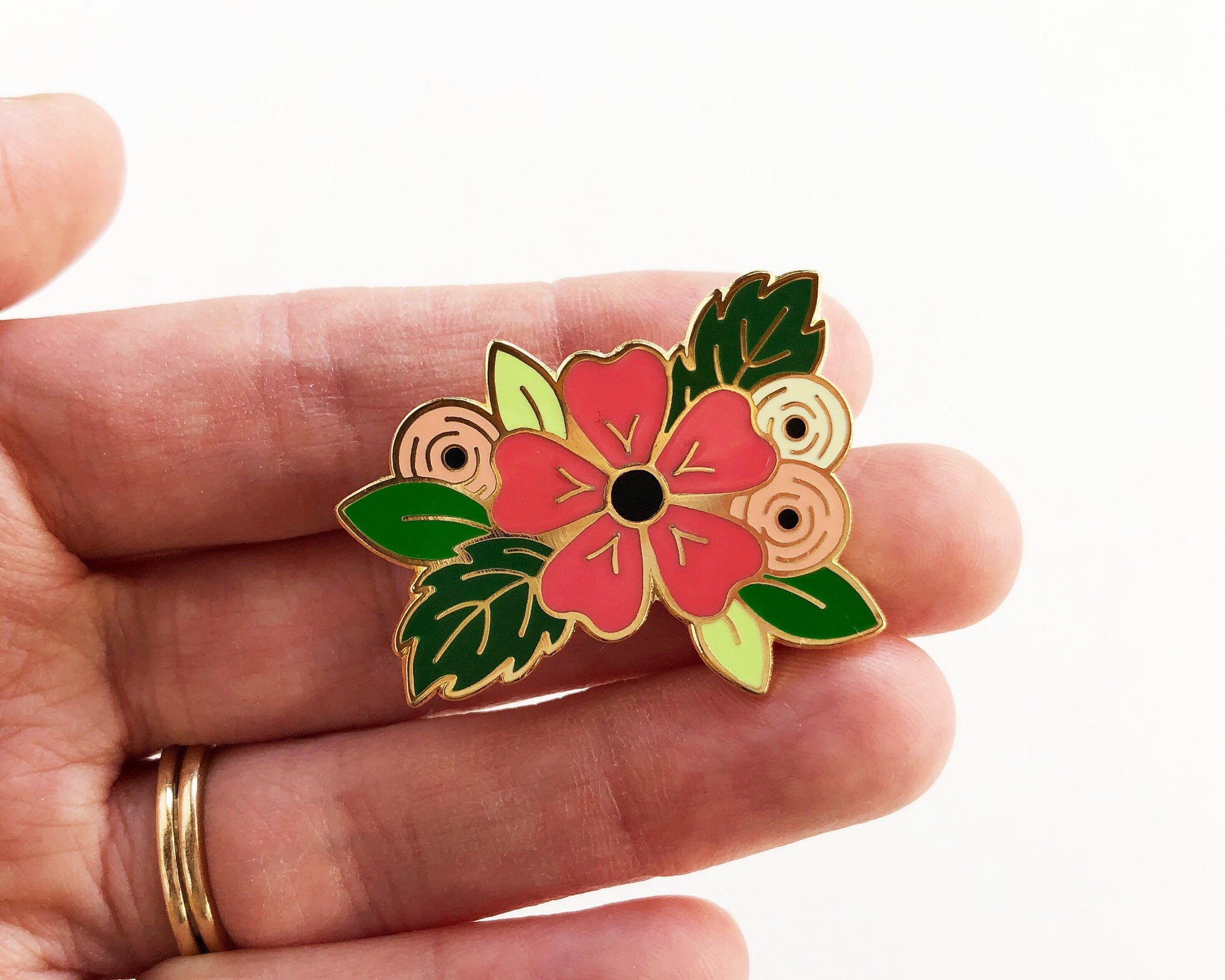 Floral enamel pin, Enamel pin, lapel pin, flower pin, floral clothing accessory