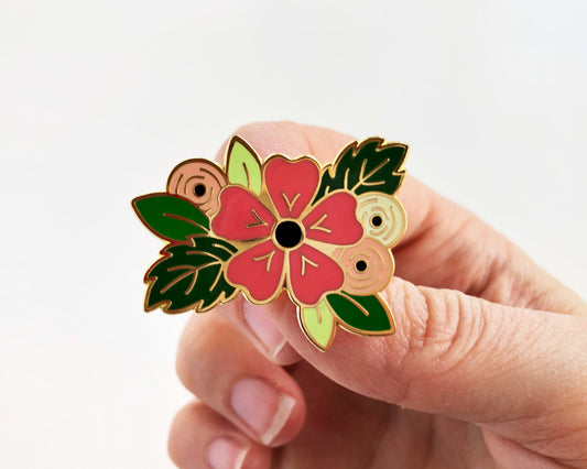 Floral enamel pin, Enamel pin, lapel pin, flower pin, floral clothing accessory