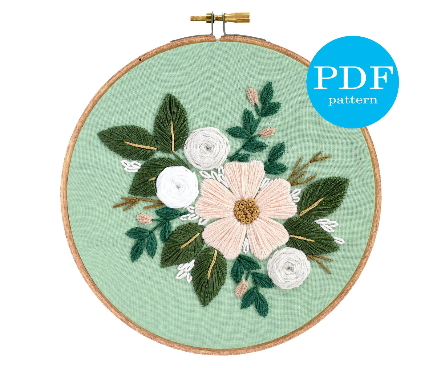 Neutral Floral Embroidery Pattern. Beginner Embroidery. PDF embroidery pattern. Needlework pattern. DIY embroidery. DIY craft. Spring flower