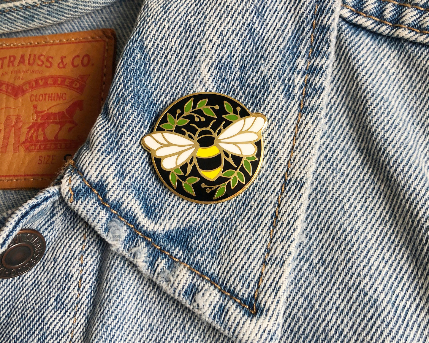Honey Bee enamel pin, Enamel pin, lapel pin, insect pin, plant clothing accessory, bee pin, nature pin