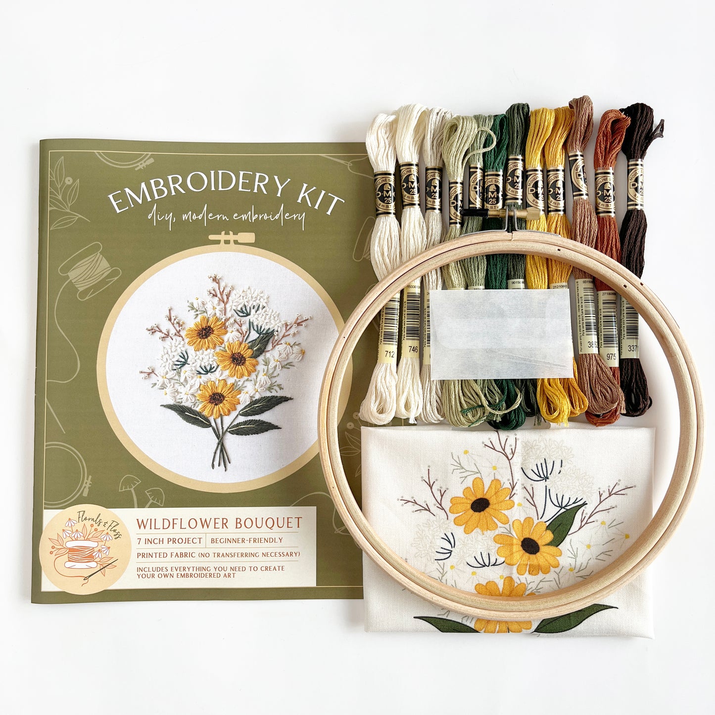 Wildflower Bouquet Embroidery Kit (printed fabric) - 7"