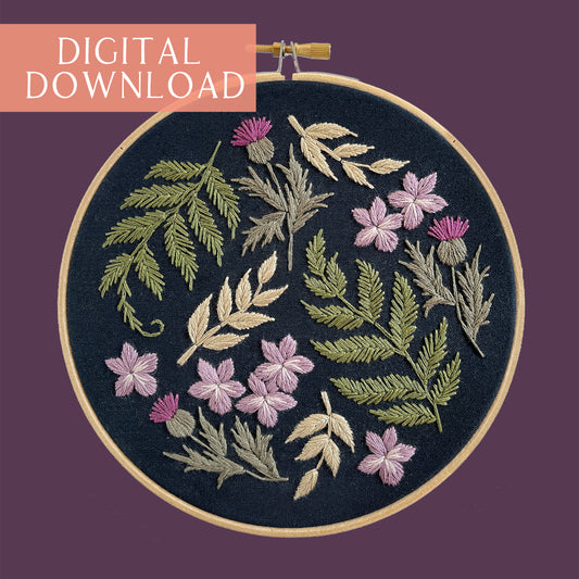 Moody Fern and Thistles Embroidery Pattern - 6 inch pattern