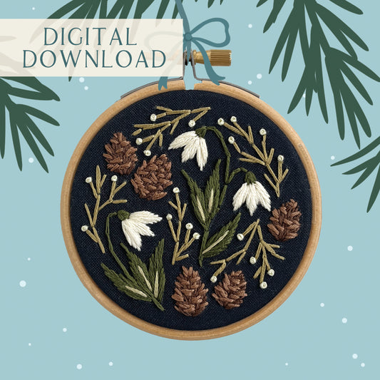 Snowdrops and Pinecones Ornament Pattern - 3 inch pattern