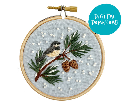 Chickadee Ornament Embroidery Pattern - 3" Hoop