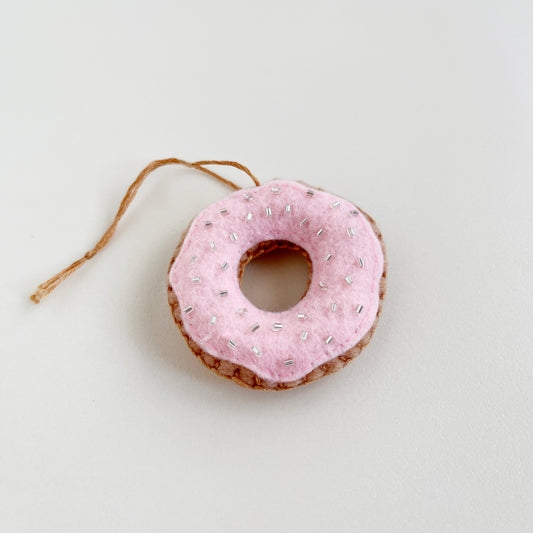 Mini Pink Felt Doughnut Ornament with silver beads
