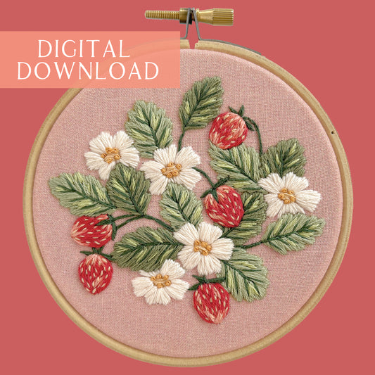 Strawberry Embroidery Pattern - Sized for a 4" or 5" hoop