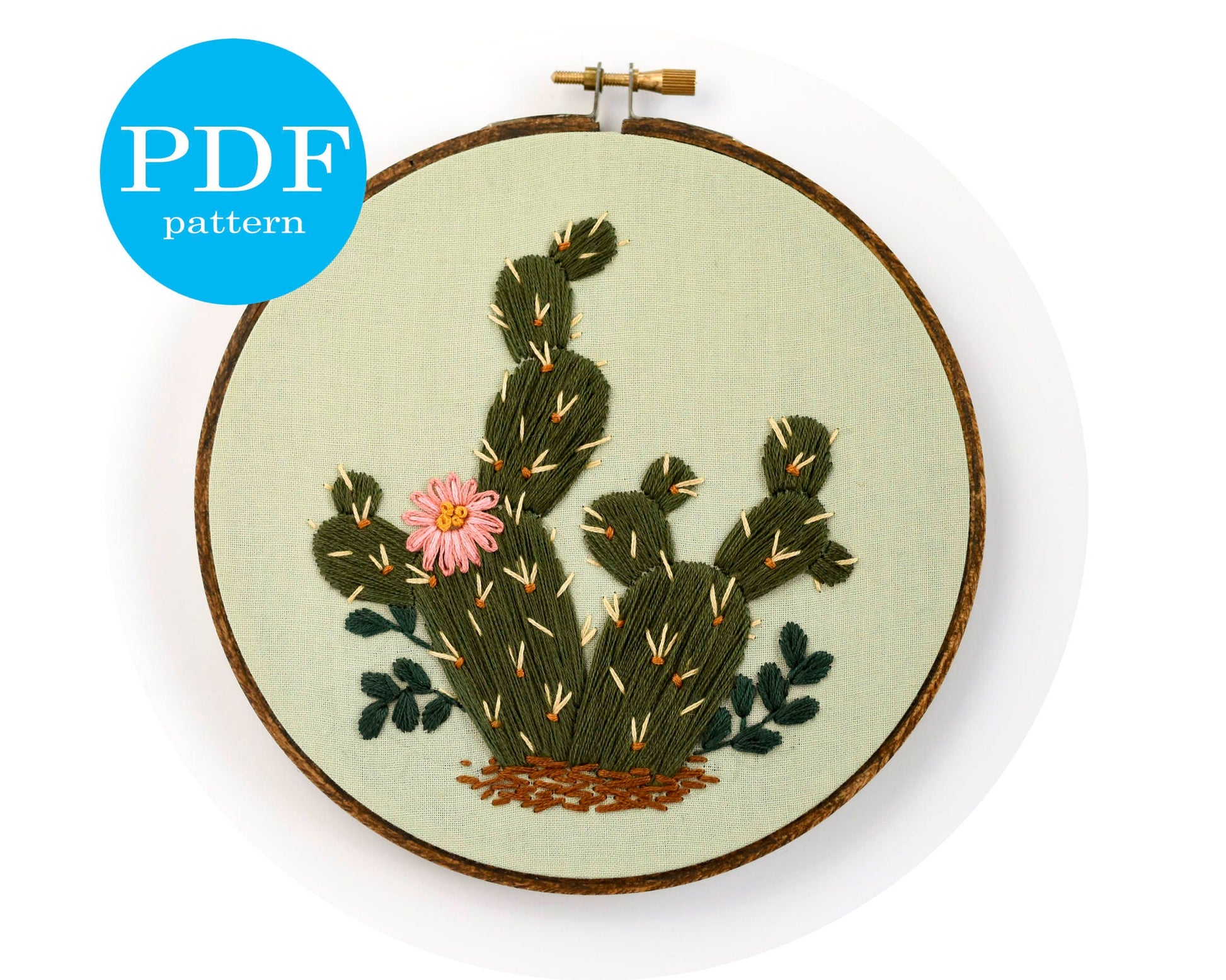 Cactus Embroidery Pattern. Digital Download. 6" embroidery hoop. DIY Home Decor. Beginner Embroidery. Prickly Pear embroidery pattern. Boho