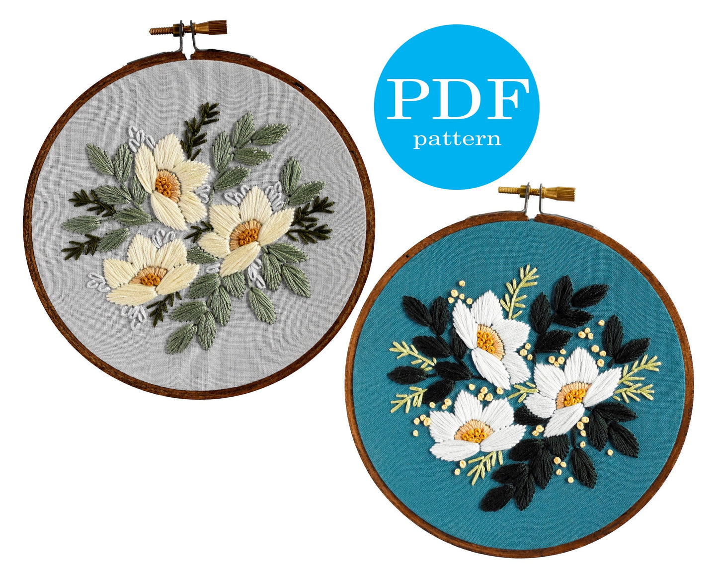 Magnolia Blossoms Embroidery Pattern. Beginner Embroidery. PDF embroidery pattern. 5" hoop. Floral Embroidery pattern. Embroidery pattern