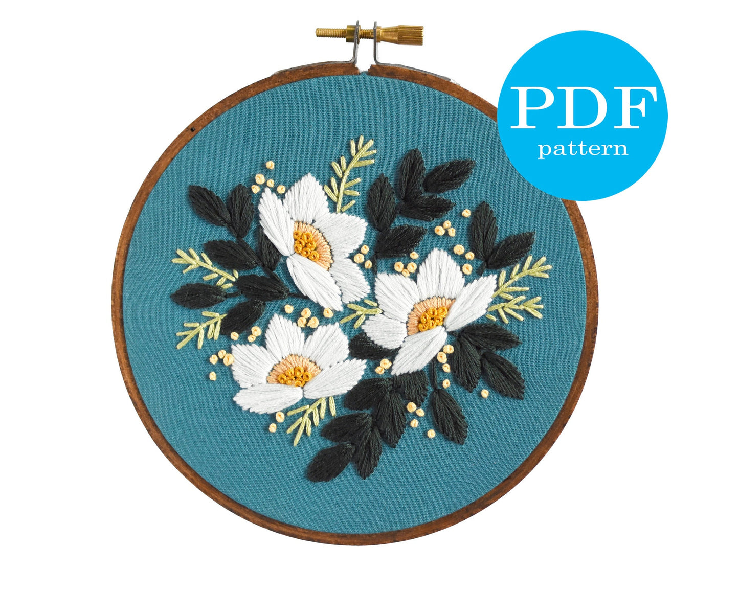 Magnolia Blossoms Embroidery Pattern. Beginner Embroidery. PDF embroidery pattern. 5" hoop. Floral Embroidery pattern. Embroidery pattern