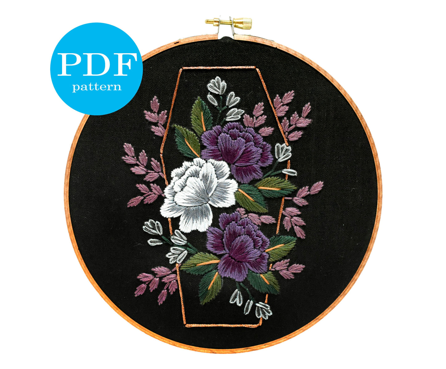 Gothic Rose Halloween Embroidery Pattern Duo. Beginner Embroidery pattern. PDF Digital Download. 7" embroidery hoop. Gothic decor