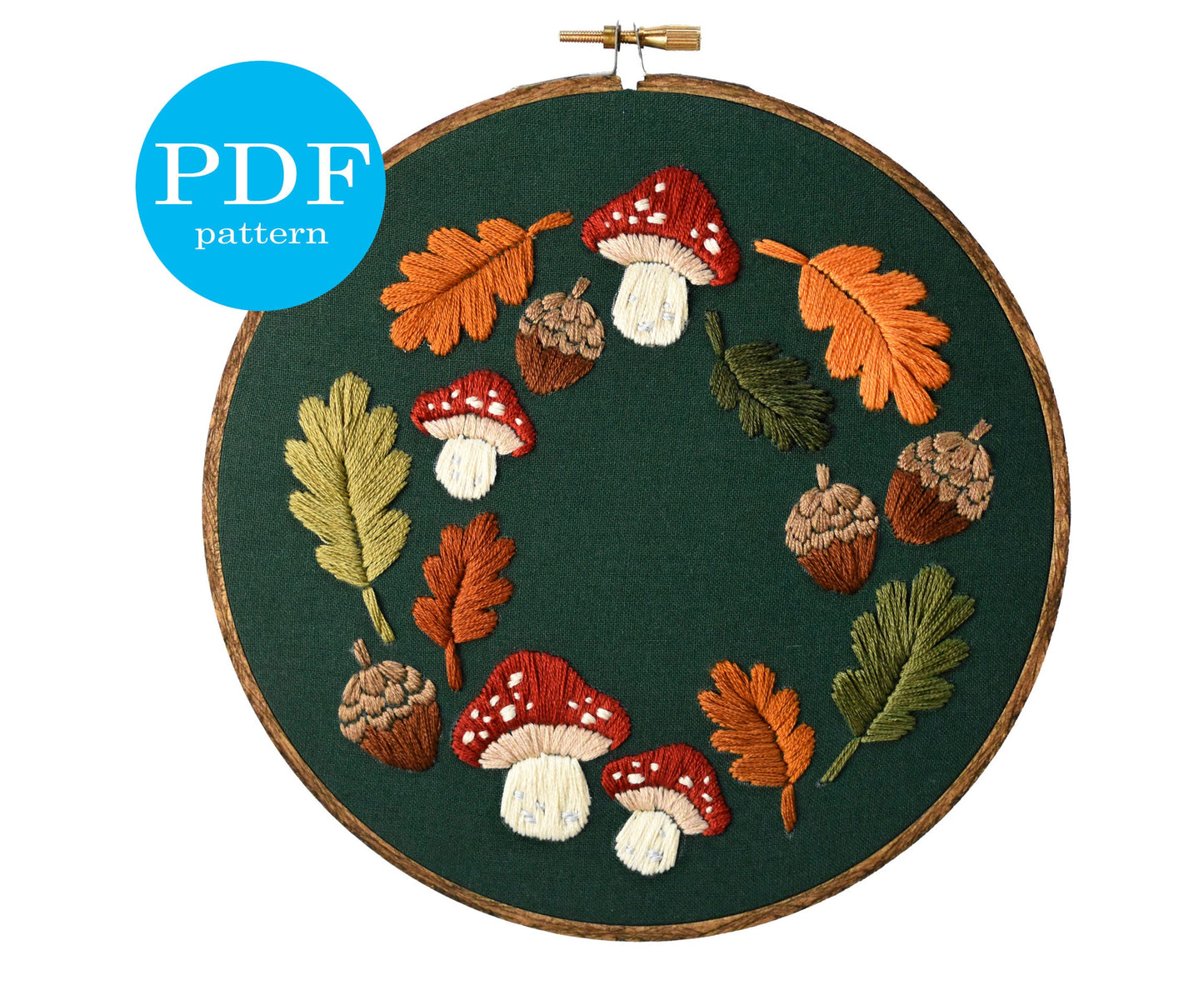 Woodland Embroidery Pattern duo. Beginner Embroidery. PDF embroidery pattern. Autumn Embroidery pattern. Embroidery pattern. Woodland wreath