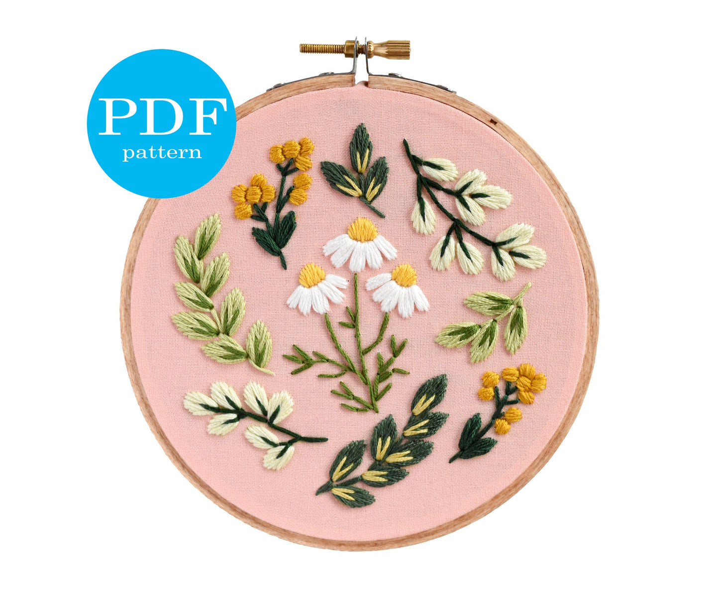 Spring Wildflowers Embroidery Pattern. Beginner Embroidery. PDF embroidery pattern. 5" pattern. Flower Embroidery pattern. botanical art DIY