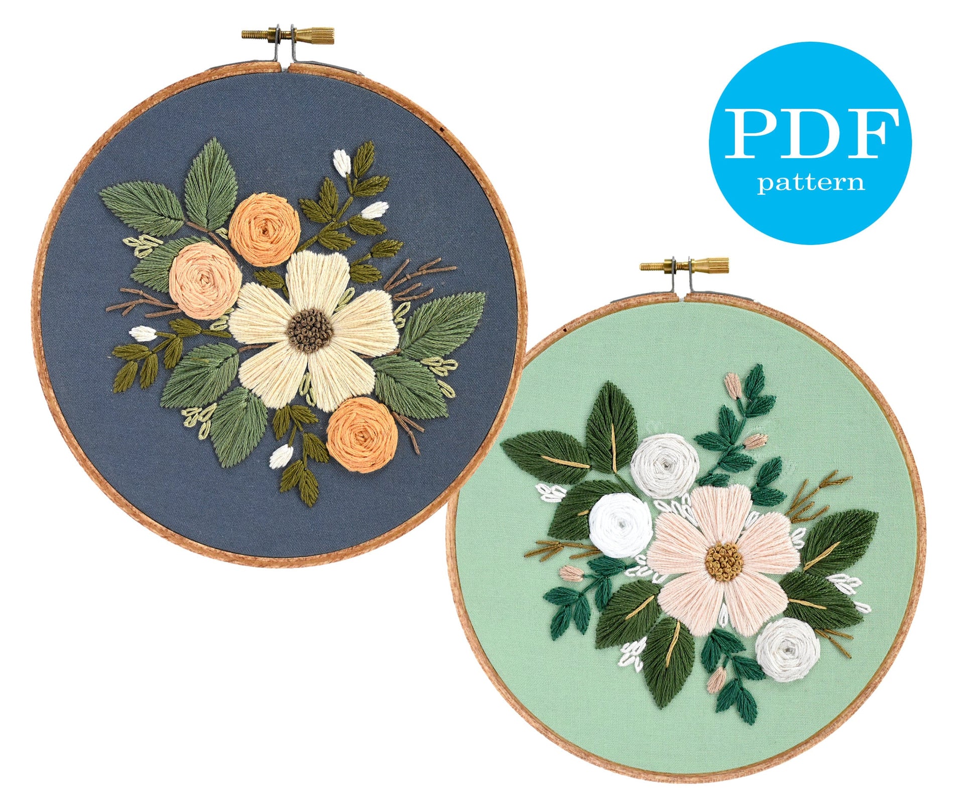 Neutral Floral Embroidery Pattern. Beginner Embroidery. PDF embroidery pattern. Needlework pattern. DIY embroidery. DIY craft. Spring flower