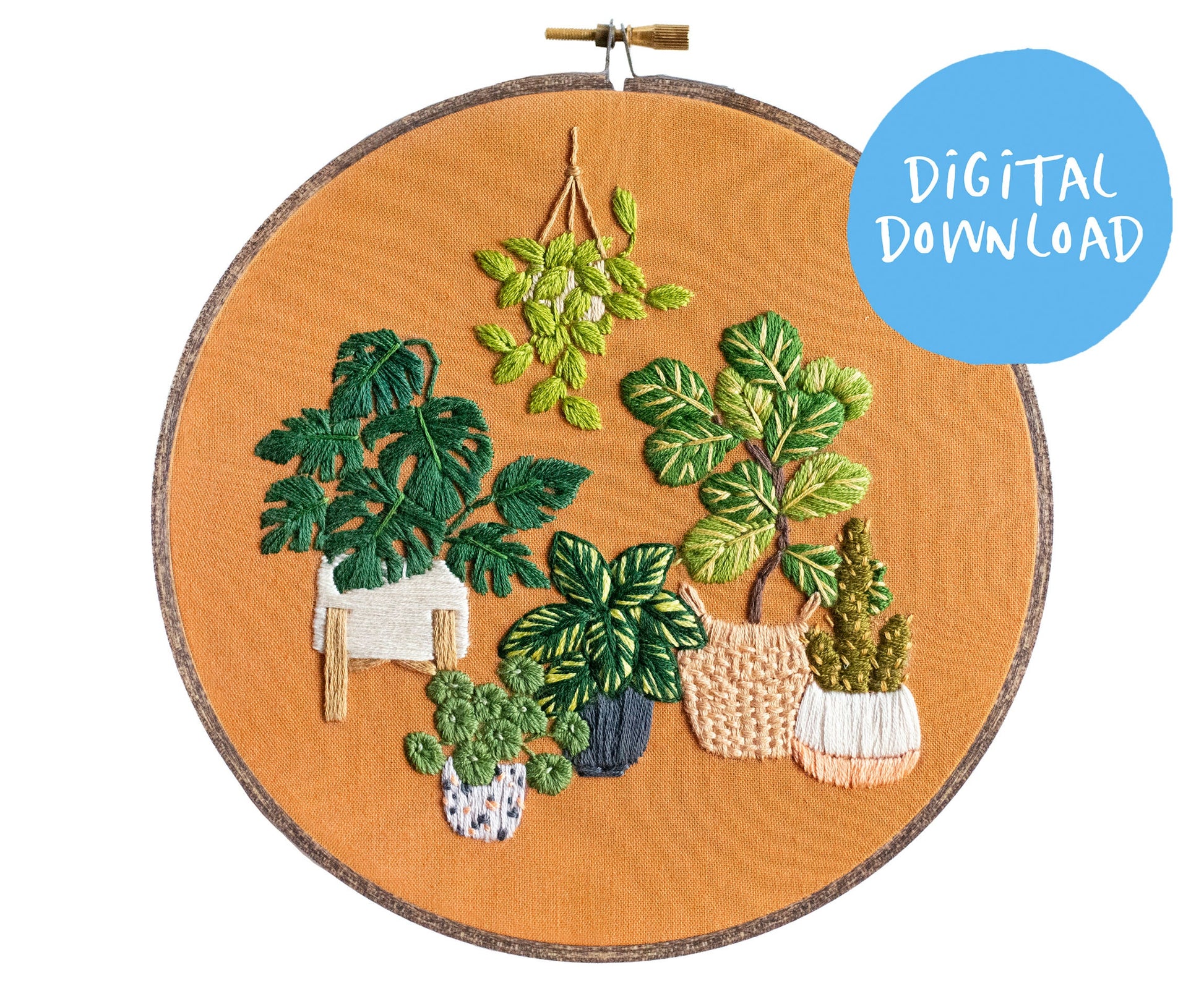 Intermediate Houseplant Embroidery Pattern. Houseplant Embroidery. PDF Digital Download. 7" embroidery hoop. Plant addict embroidery project