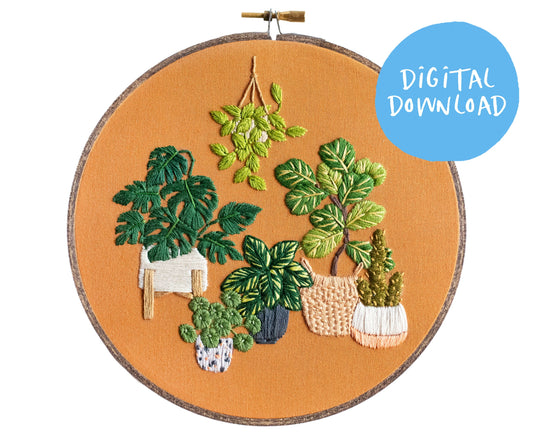 Intermediate Houseplant Embroidery Pattern. Houseplant Embroidery. PDF Digital Download. 7" embroidery hoop. Plant addict embroidery project