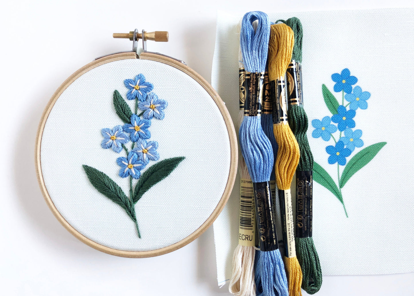 Forget Me Not Embroidery Kit, Botanical Embroidery, Beginner embroidery pattern, Wildflower Embroidery, needlepoint kit, printed pattern