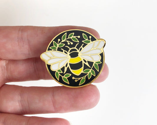 Honey Bee enamel pin, Enamel pin, lapel pin, insect pin, plant clothing accessory, bee pin, nature pin